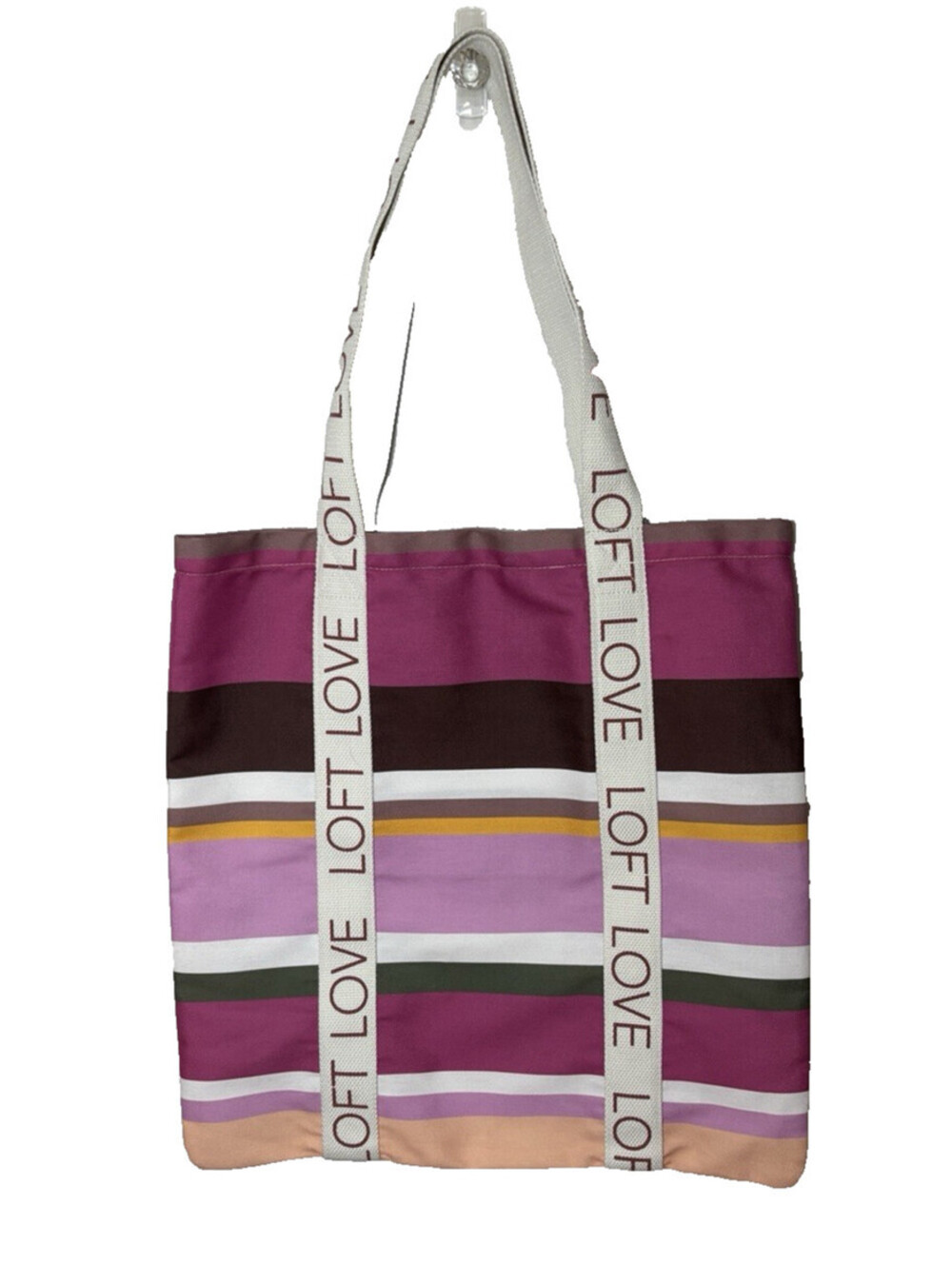 LOFT Striped Canvas Beach Market Tote Summer Striped Reusable Shoulder Bag NEW